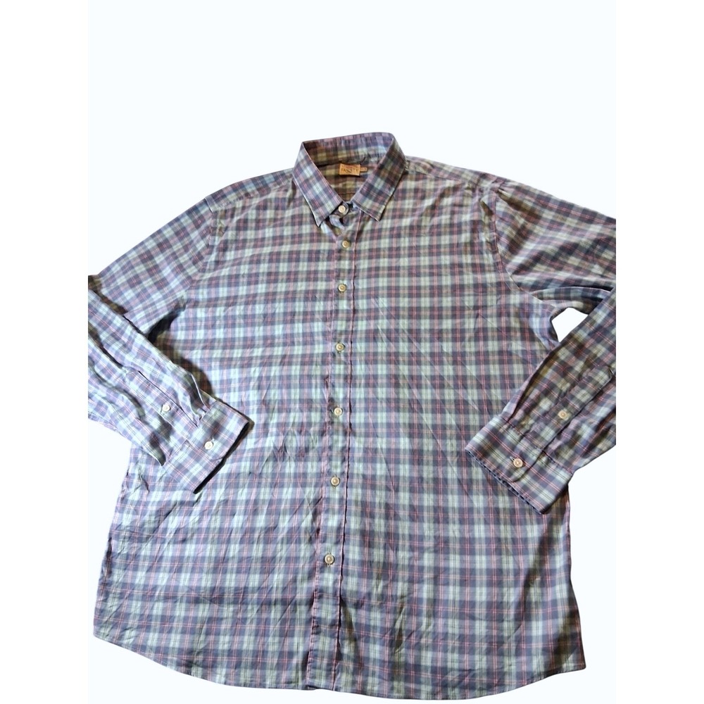 Faherty Shirt Mens 2XL XXL Blue Check Plaid Cotton Blend Long Sleeve Button Down